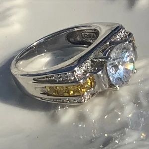 🟡 Chunky 925 Sterling Silver with Round Cz and Yellow Channel Set Cz